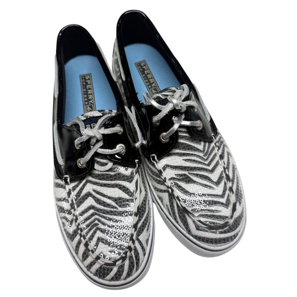Sperry Top-Sider Bahama 2-Eye Boat Shoes Zebra Print Sequins US 7 NEW - Picture 5 of 11